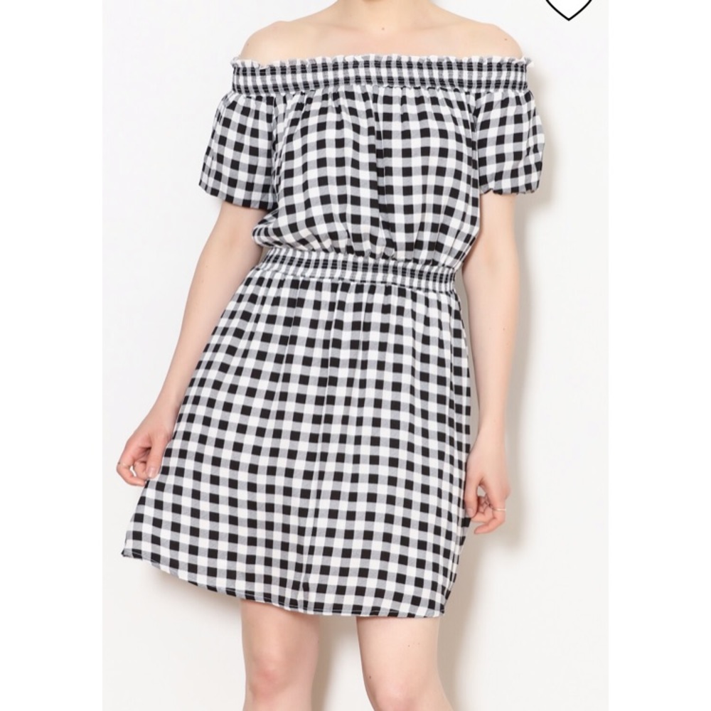Gingham off the shoulder dress
